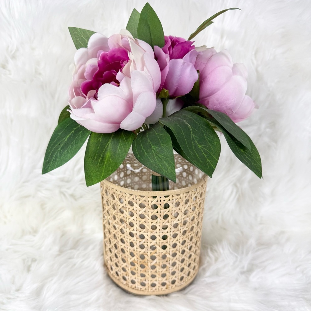 Woven Cane/Rattan Wrapped Glass Vase